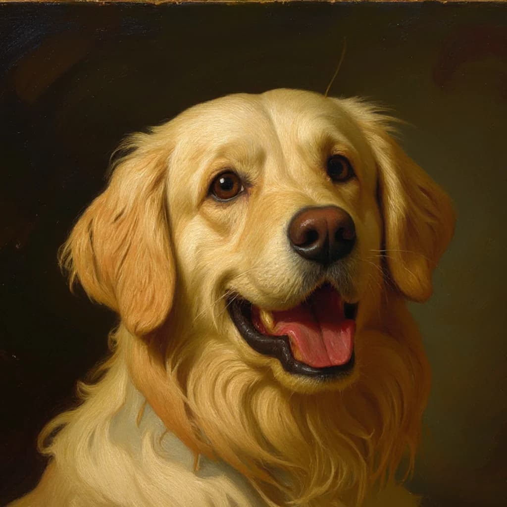 Portrait à l'huile d'un Golden Retriever — style Picapaw