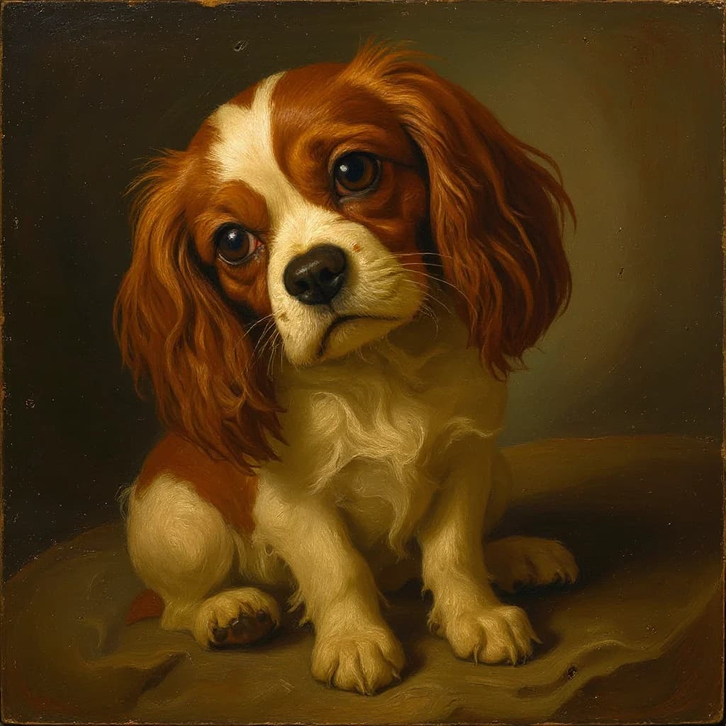 Portrait à l'huile d'un Cavalier King Charles, généré par l'IA Picapaw