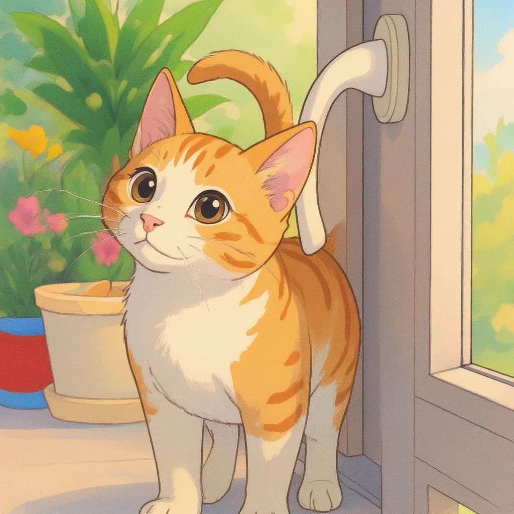 Portrait anime d'un chat tigré roux, généré par l'IA Picapaw