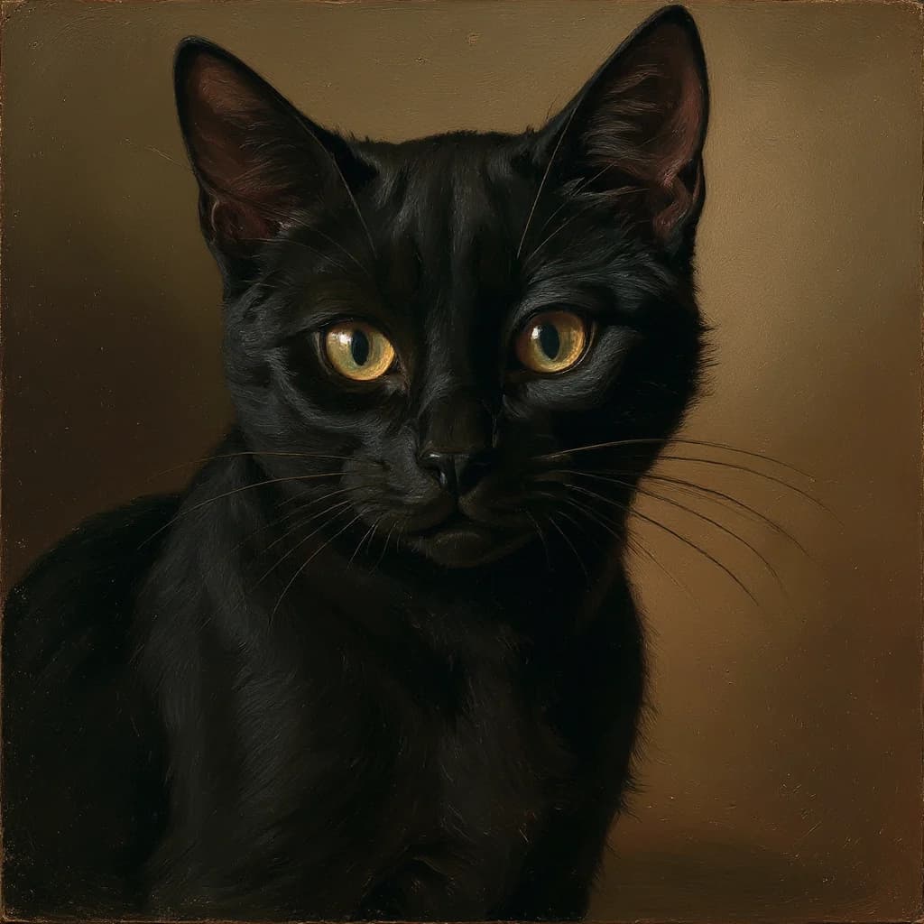 Portrait à l'huile d'un chat noir, généré par l'IA Picapaw