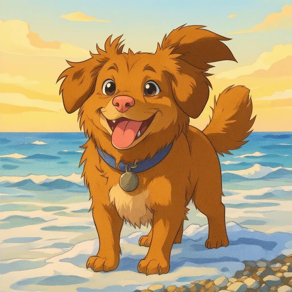 Portrait anime d'un Berger Australien Toller, généré par l'IA Picapaw